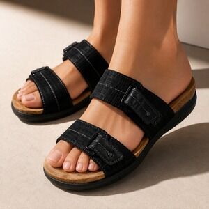 Clarks April Dusk Size 9.5 M Black Women's Comfort Slide Sandals